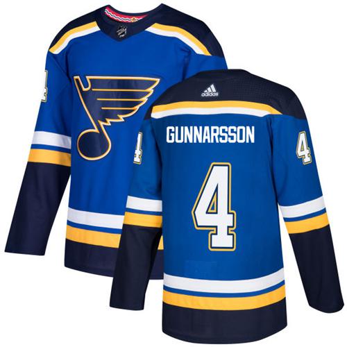 Adidas Blues #4 Carl Gunnarsson Blue Home Authentic Stitched NHL Jersey - Click Image to Close